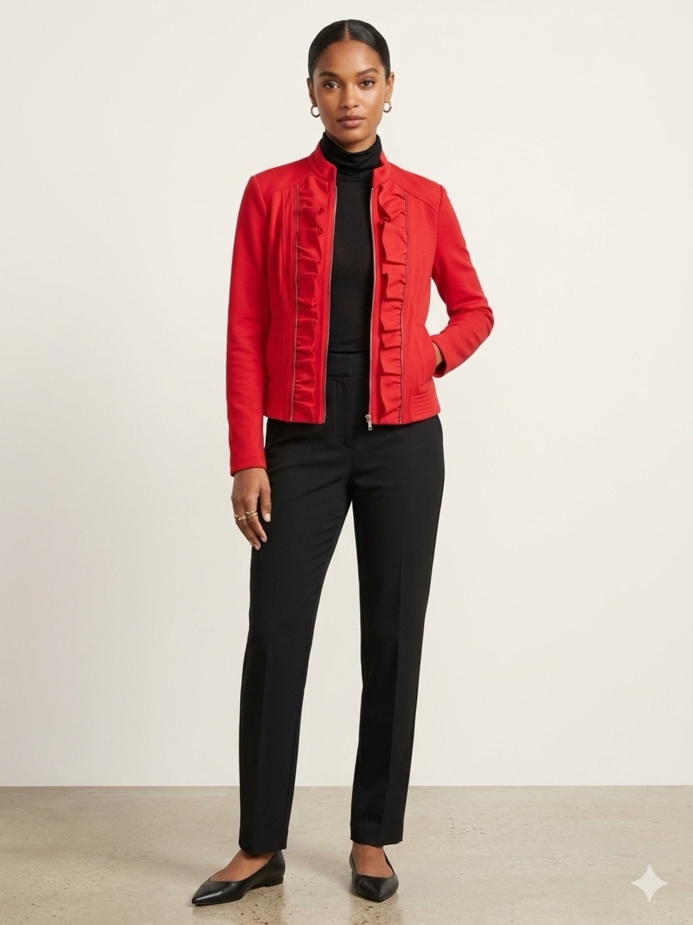 INC Ruffle Detail Red Jacket/Blazer Women's Red Ruffled Jacket, Size Small